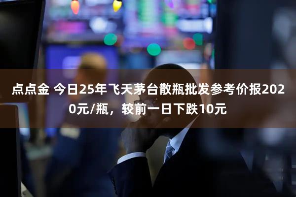 点点金 今日25年飞天茅台散瓶批发参考价报2020元/瓶，较前一日下跌10元
